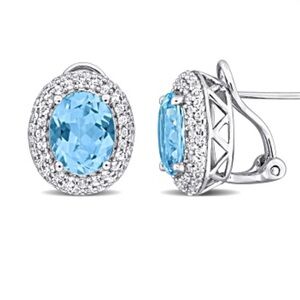 Sky Blue Topaz and White Topaz Sterling Silver Double Halo Earrings 7.80ctw